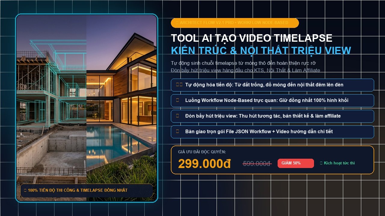 Tool AI Tạo Video Timelapse Kiến Trúc & Nội Thất Triệu View (Architect Flow V2.1 Pro)